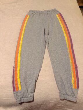 Grayson Threads Light Gray Joggers with Colorful Side Stripes